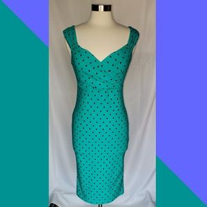 Pinup Couture Turquoise Dress with Black Polka Dots